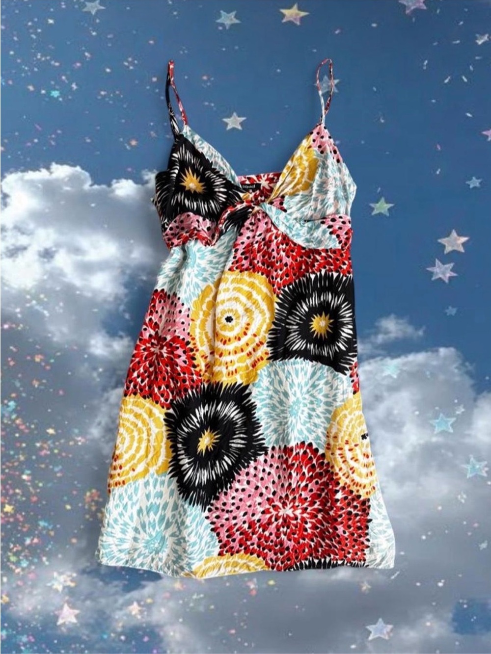 Vintage Y2K Liquid 100% Silk Mini Dress Abstract Print Quiet Luxury Fun Indie